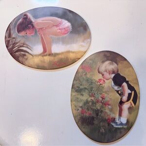 2 “Small Wonder” “Grandma’s Garden” Vintage Oval Art of Children by Donald Zolan